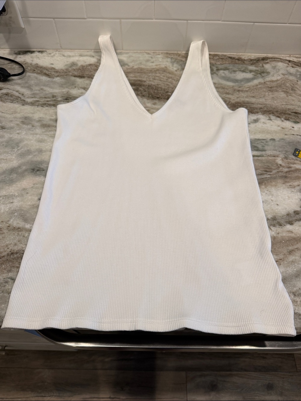 Express White Ribbed V-Neck Tank